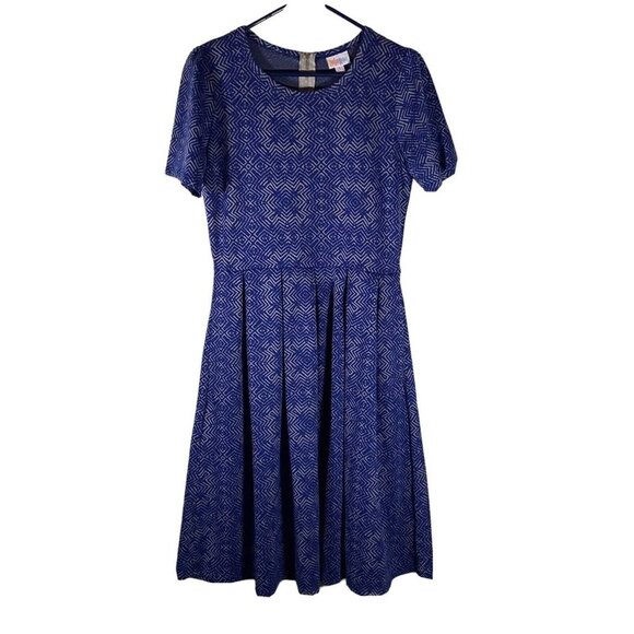 LuLaRoe Women's Dress Size Large Aamelia Floral Multicolor Blue And Grey Flare - Picture 1 of 10